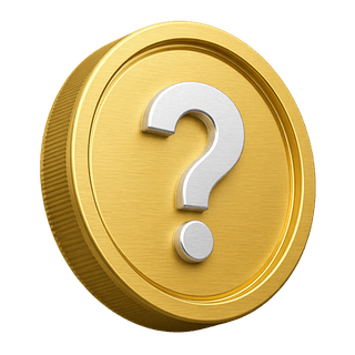 Decorative gold coin in 3D displaying a question mark on the FAQ page